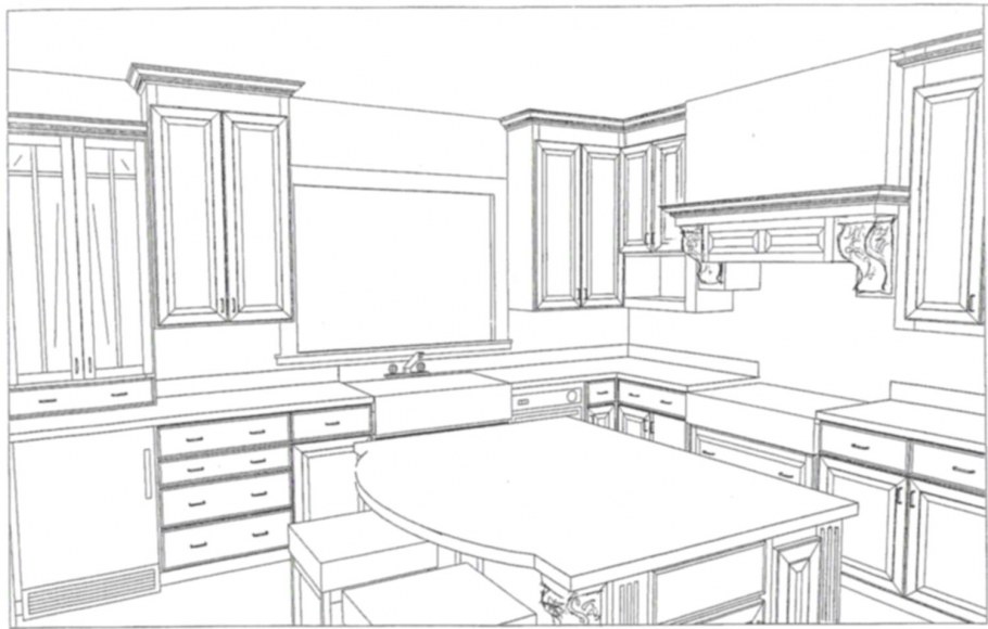 Интерьер скетчинг фронтальная перспектива
