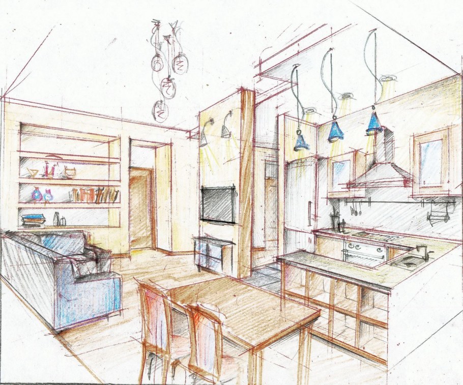 Зарисовка интерьера жилого помещения