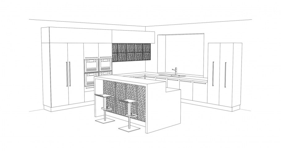 Интерьер комнаты карандашом кухня