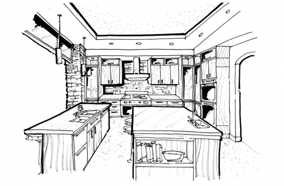 Интерьер кухни карандашом