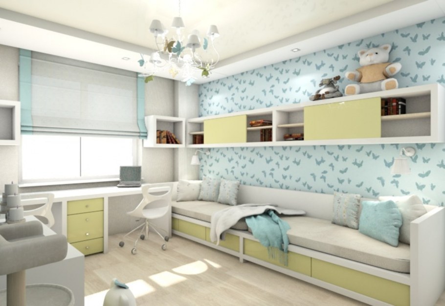 Квадратная детская комната для двоих