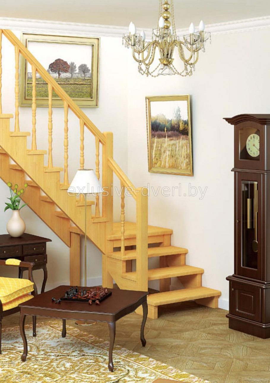 Деревянная межэтажная лестница лес-08 (поворот 90°)