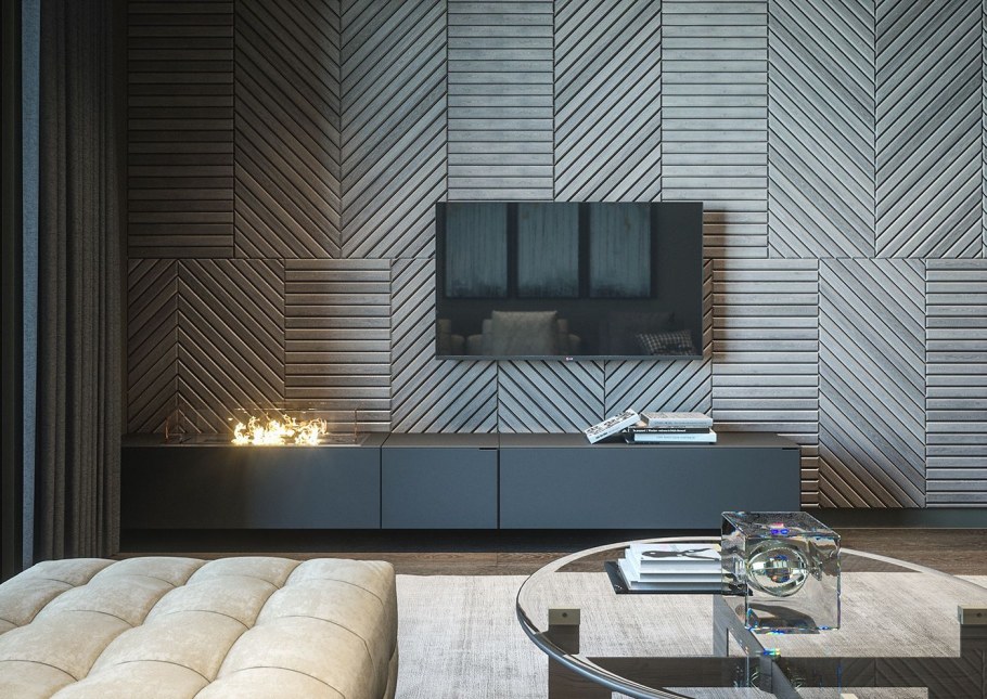 ТВ зона с деревянными панелями