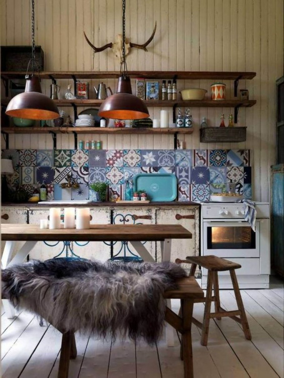 Кухня гостиная бохо