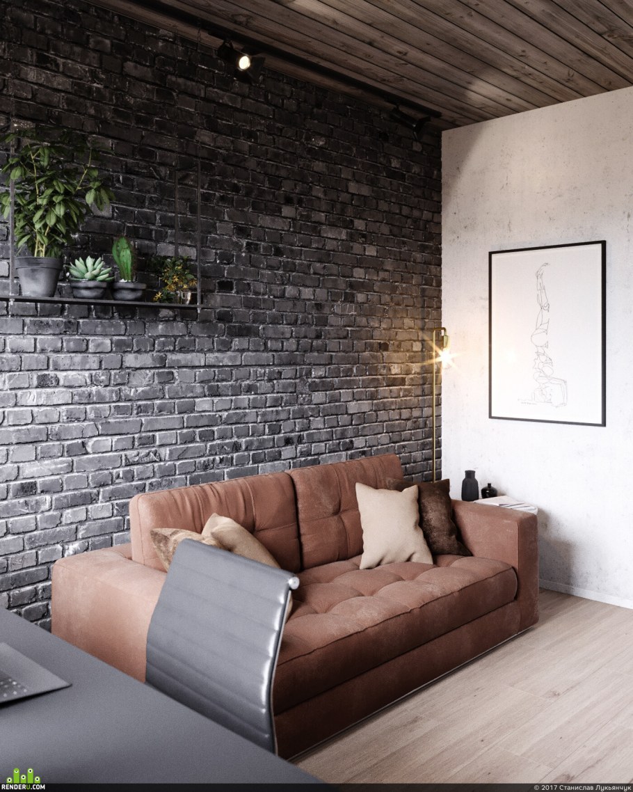 Кирпичная отделка на кухне