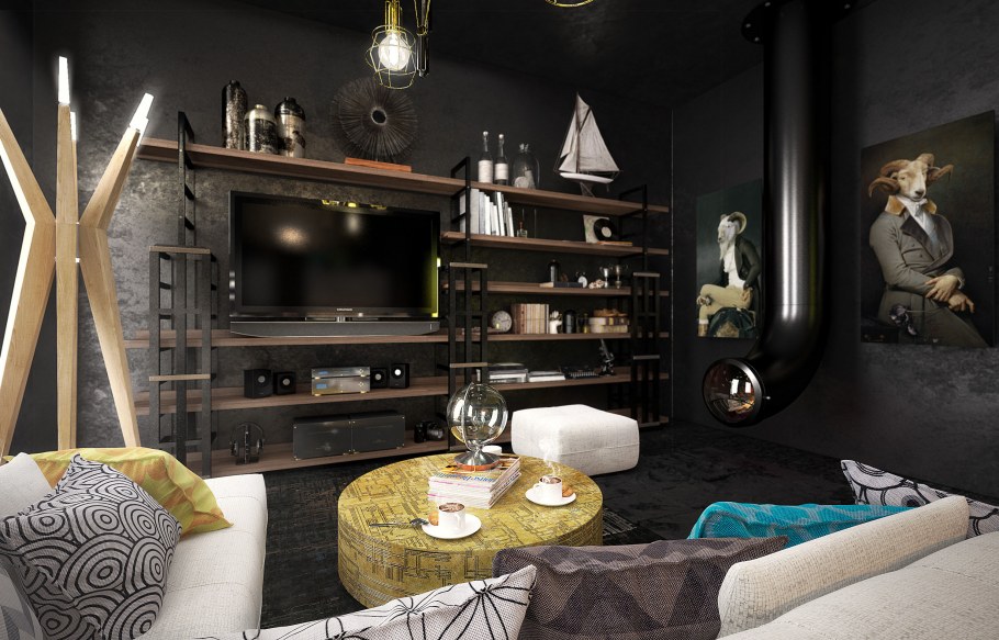 Гостиная с диваном и телевизором