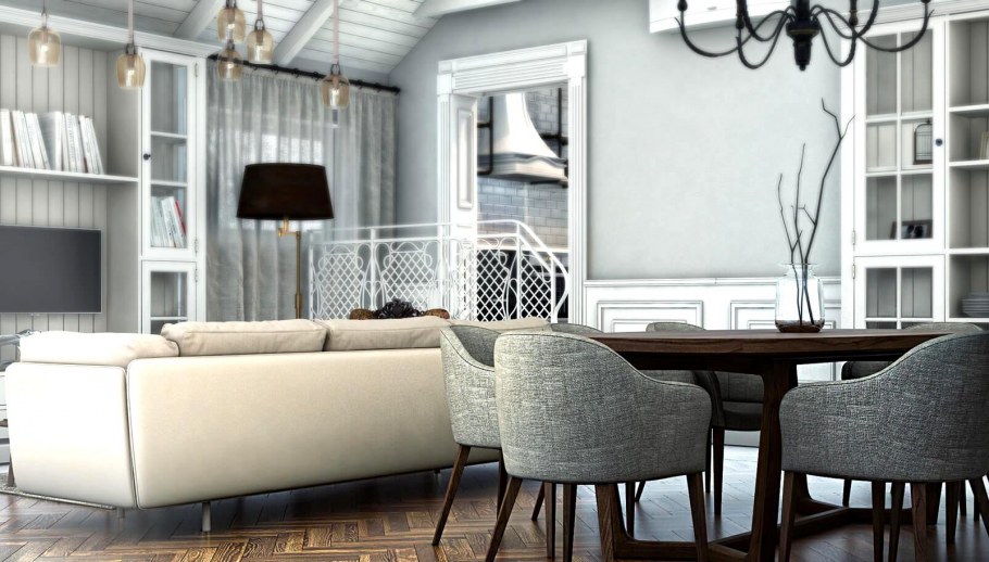 Гостиная со столовой в скандинавском стиле