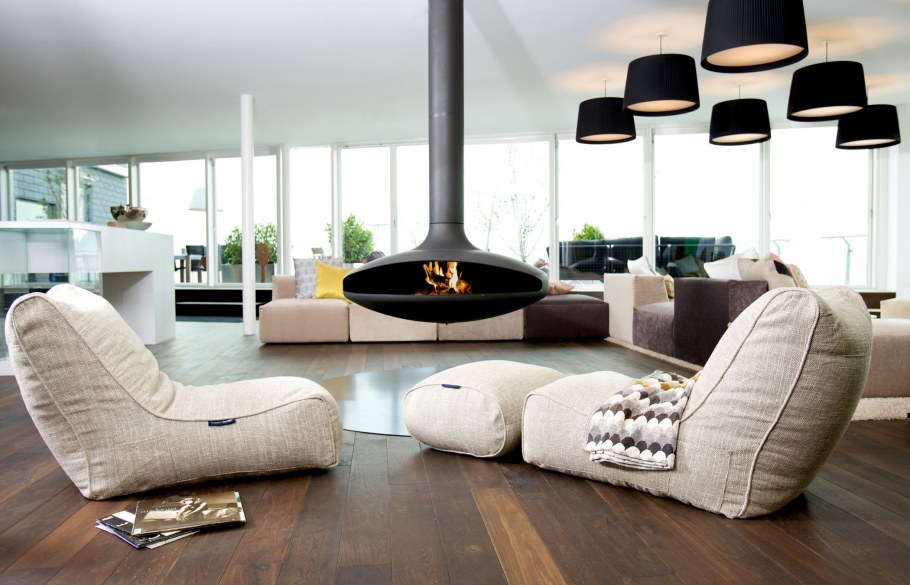 Кресло мешок в интерьере гостиной