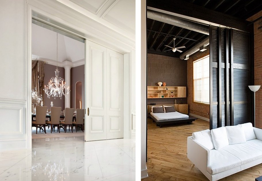 Раздвижные двери в гостиную в интерьере