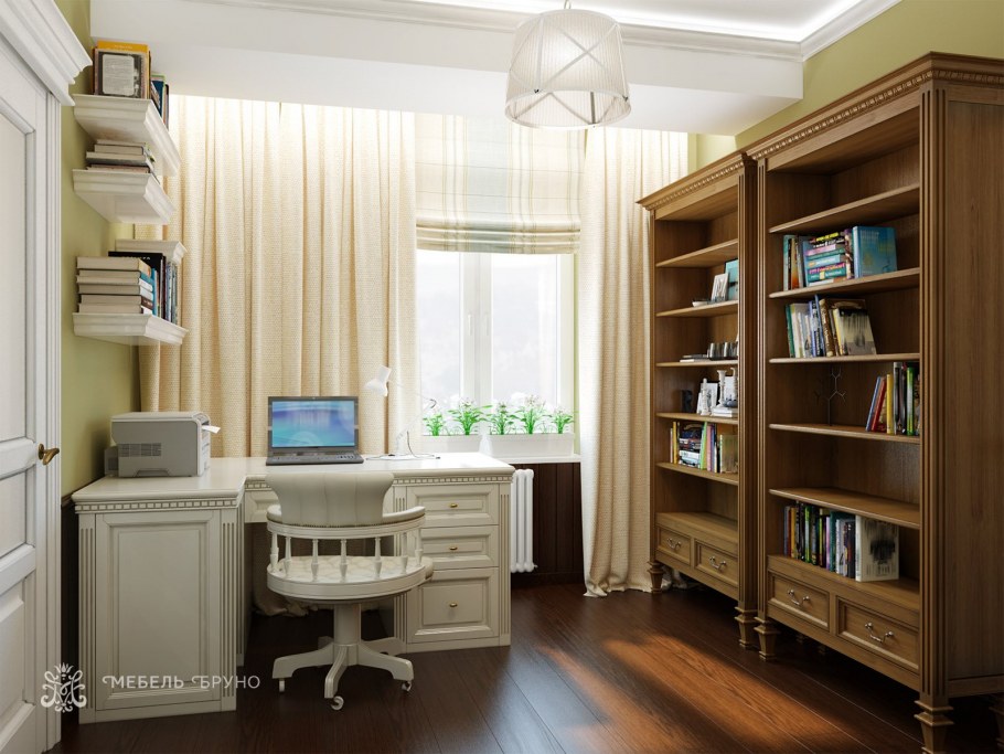Просторный кабинет с книжным шкафом