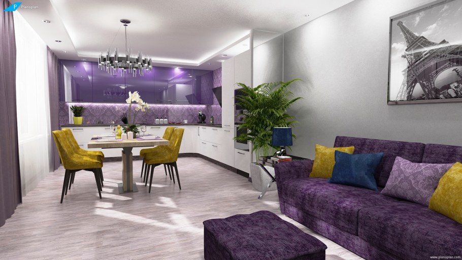 Фиолетовые акценты в интерьере