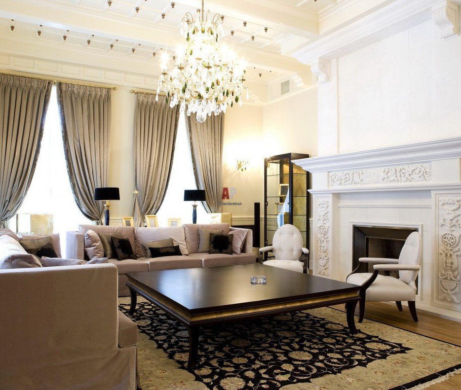 Гостиная с камином в стиле арт деко