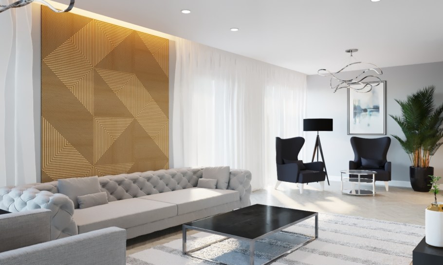 Мраморная стена в гостиной