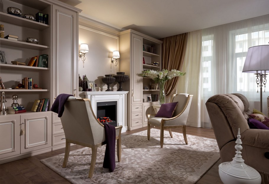 Полки в неоклассическом стиле в гостиную