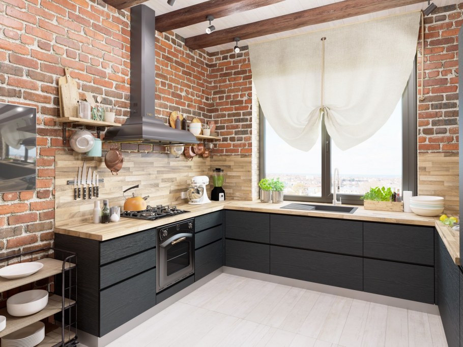 Небольшая угловая кухня лофт