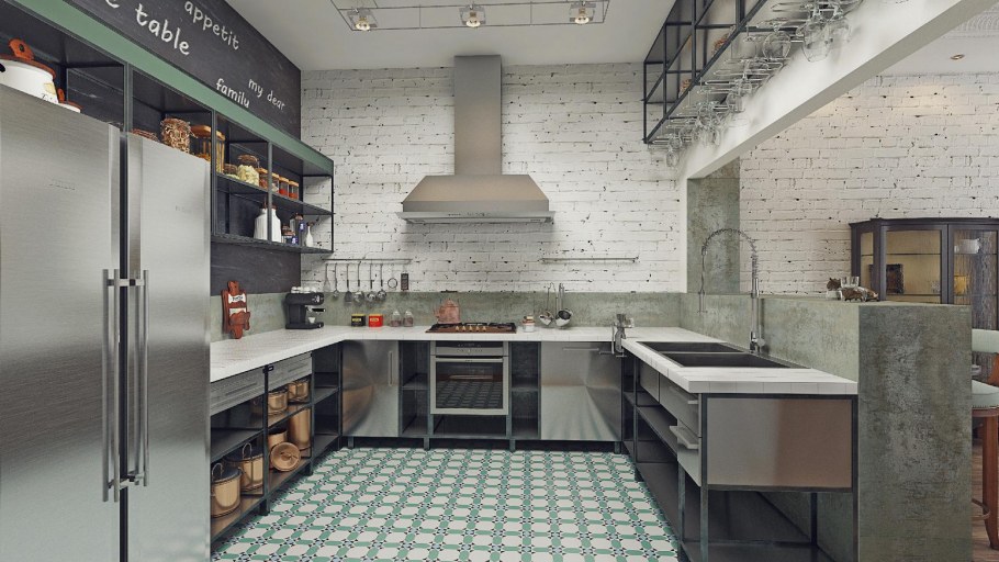 Кухня в стиле лофт в загородном доме