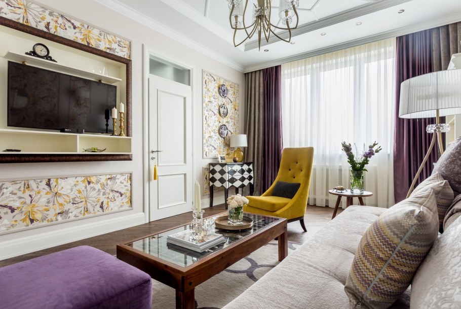 Гостиная 20 кв м в стиле Неоклассика