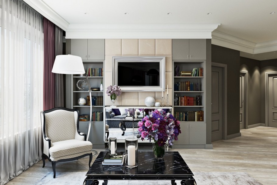 Современная классика гостиная с телевизором