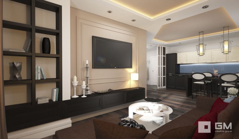 ТВ зона с молдингами