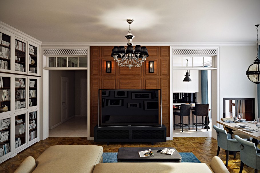 Полуколонны в интерьере гостиной Неоклассика