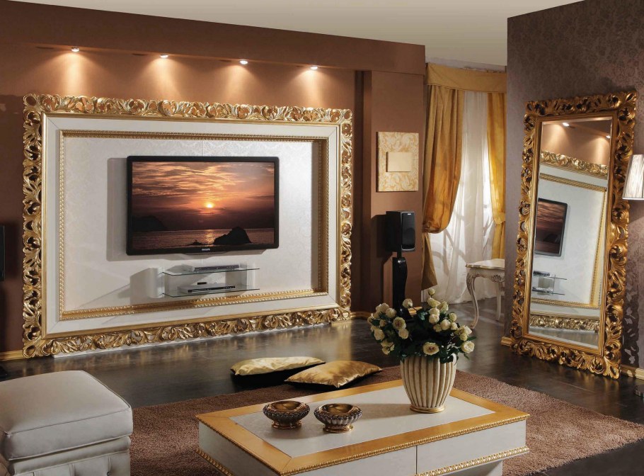 Кухня-гостиная в современном стиле с телевизором