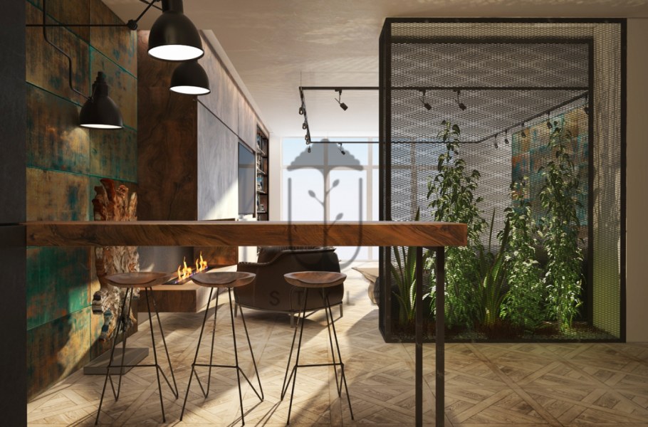 Медь в интерьере лофт