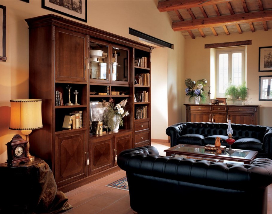 Гостиная классика с темной мебелью