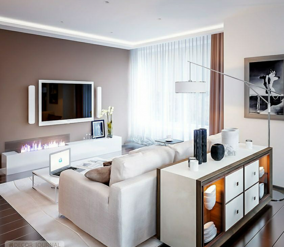 Кофейный цвет в интерьере гостиной