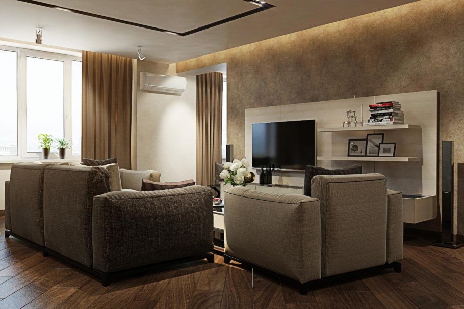 Кофейный диван в интерьере