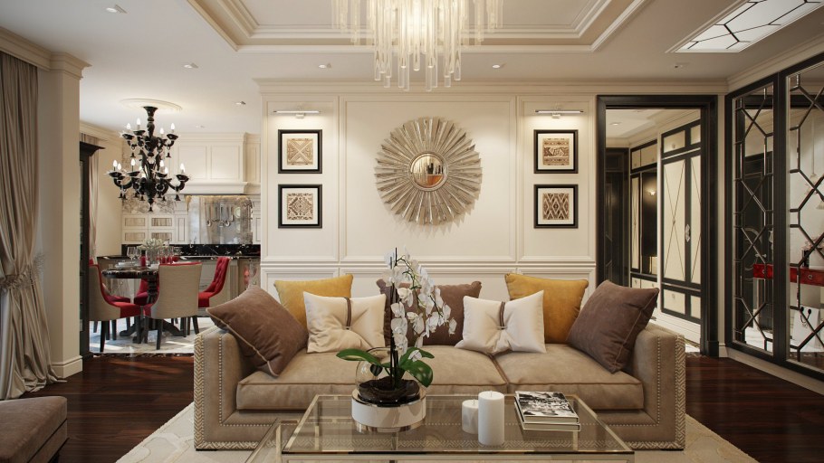 Гостиная 36 кв м Неоклассика