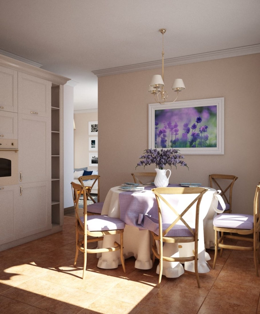 Лавандовые стены на кухне