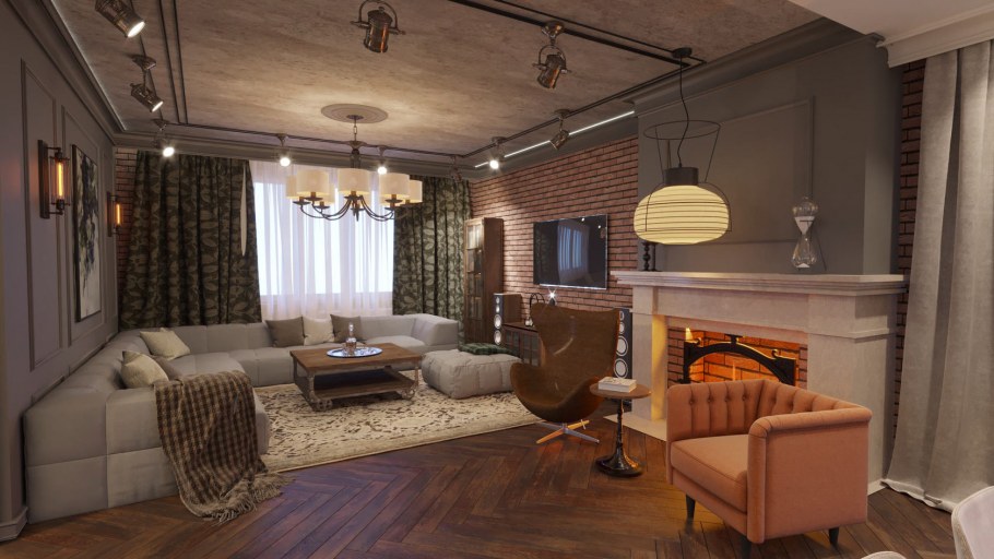 Лофт и классика в интерьере гостиной