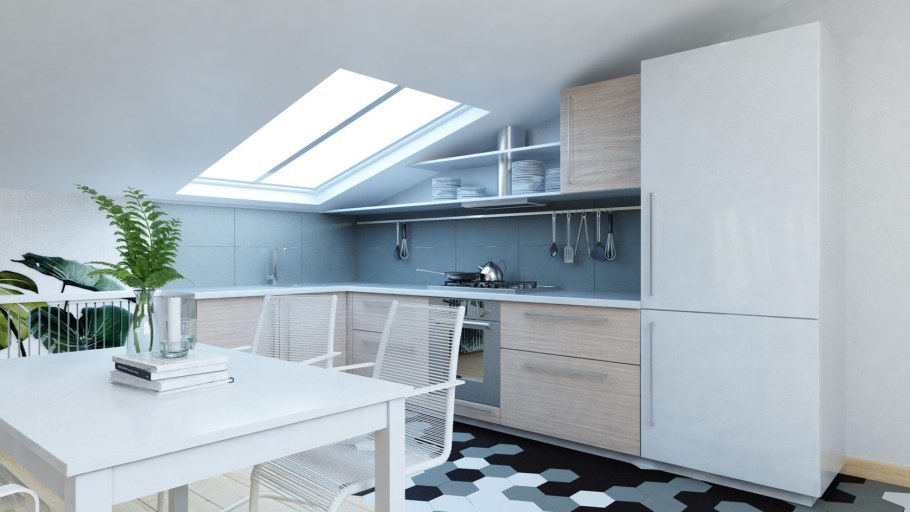 Кухня на мансардном этаже
