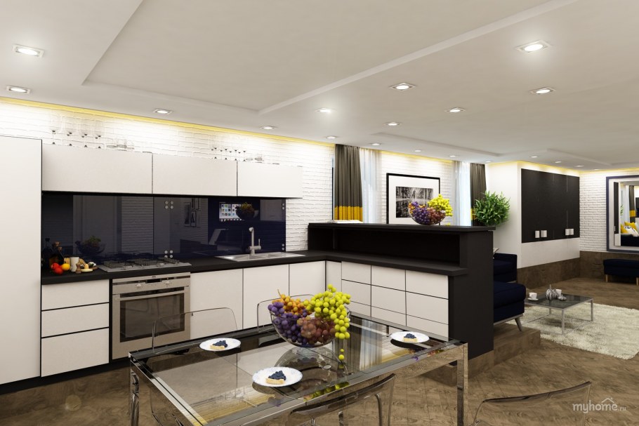 Кухня гостиная в цокольном