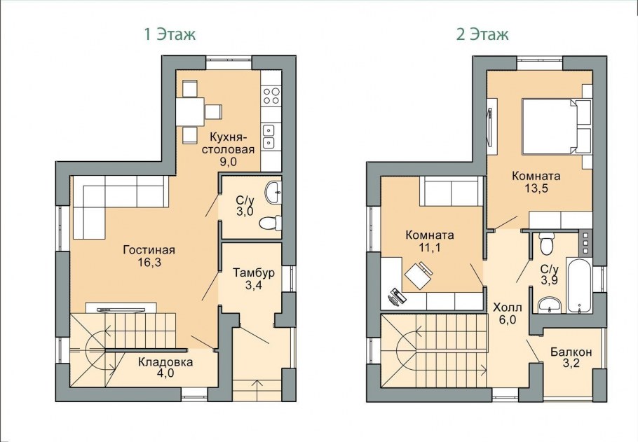 Лестница совмещенная с гостиной