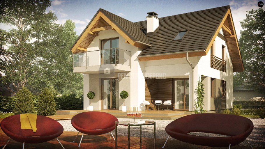 Дом с мансардой и террасой и гаражом 150м2