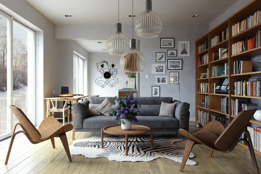 Люстры в стиле лофт в интерьере гостиной