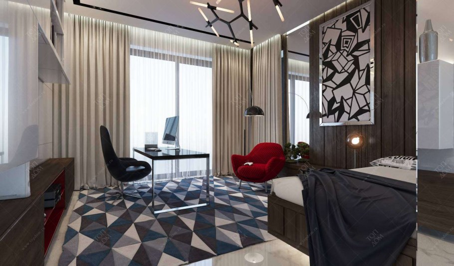 Спальня кабинет с панорамными окнами