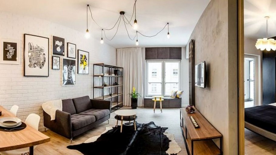 Гостиная в стиле лофт белый кирпич