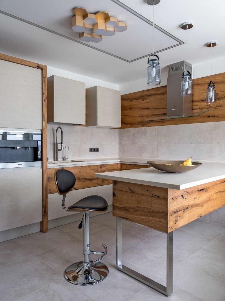 Кухня под бетон с деревом