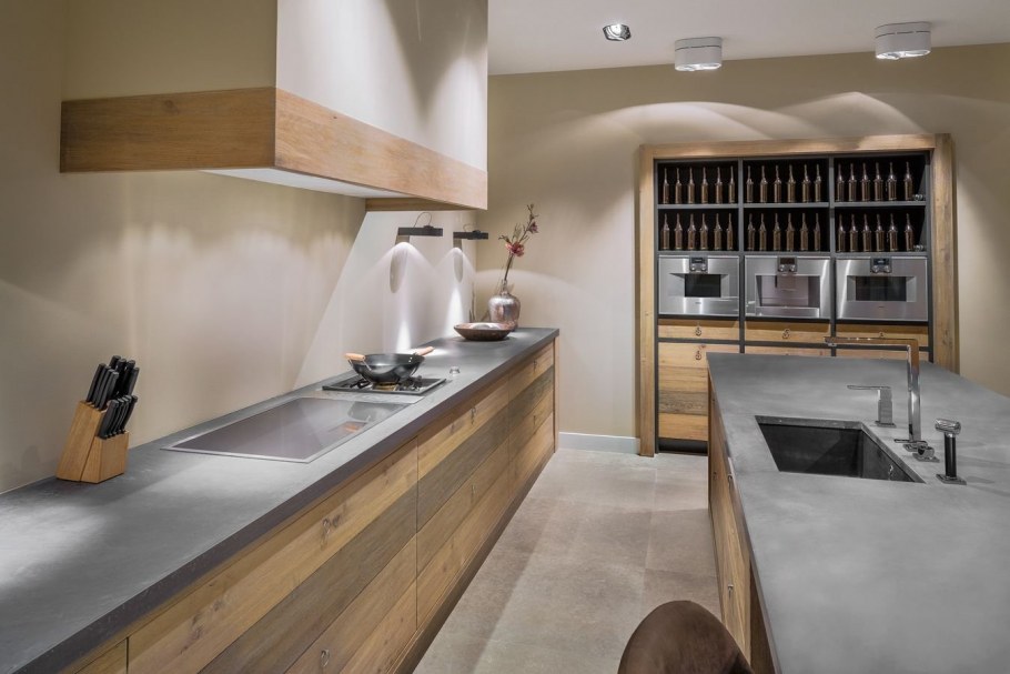 Кухня бетон и дерево