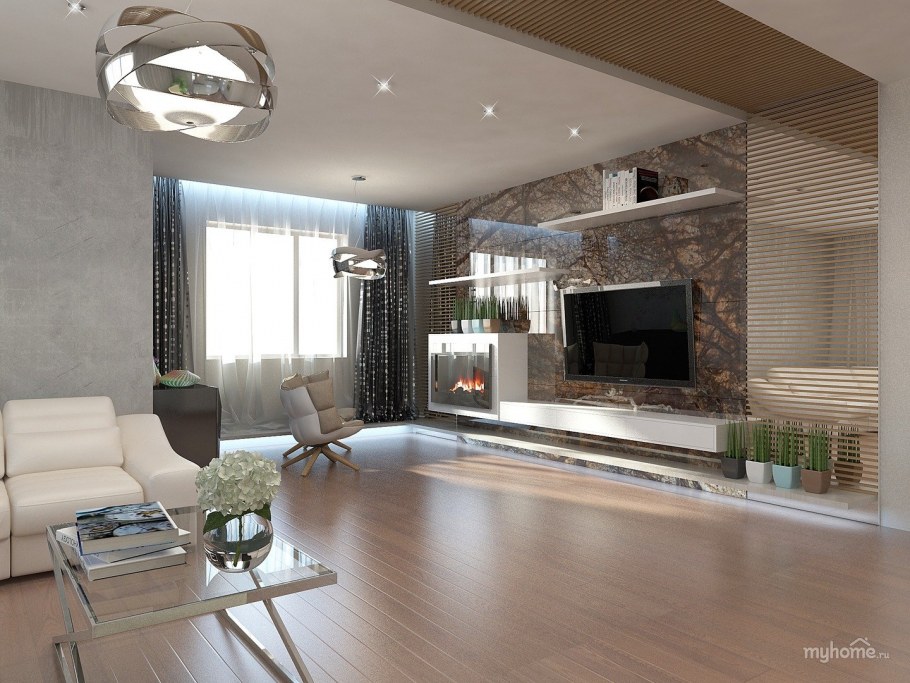 Интерьер гостиной в коттедже студии