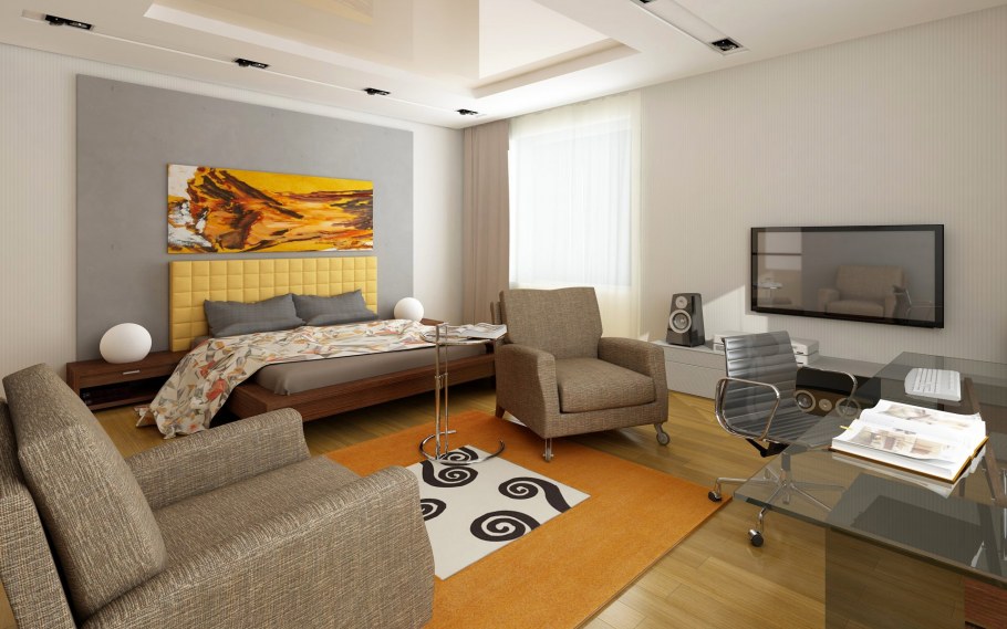 Комната с кроватью и диваном