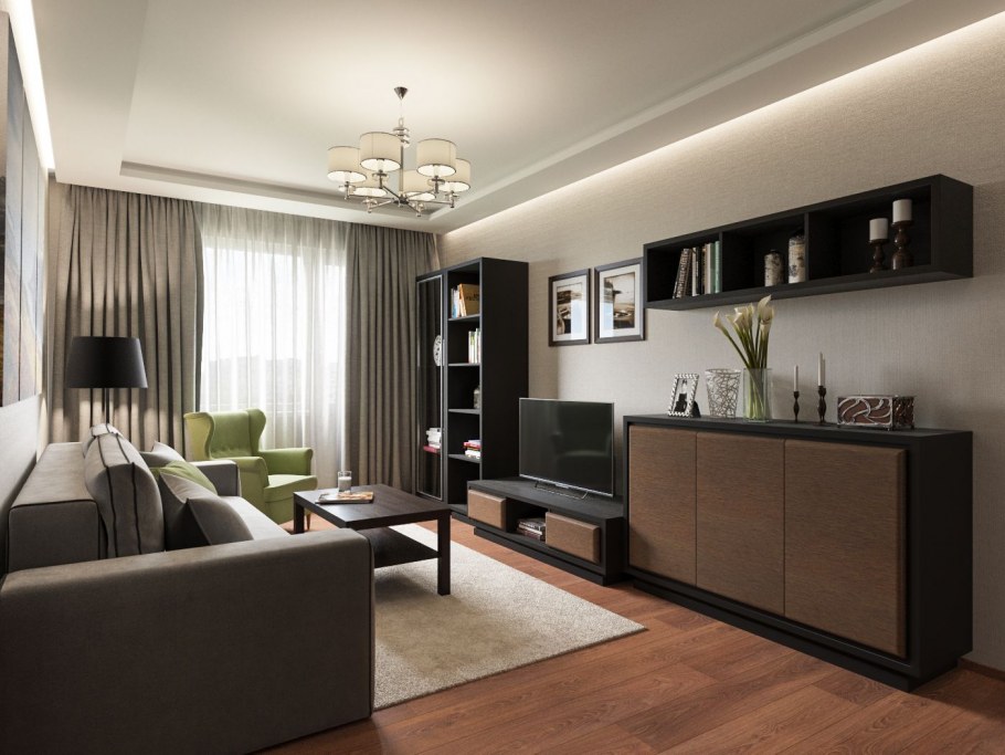 Гостиная в трехкомнатной квартире