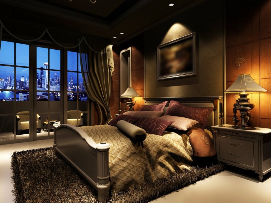 Уютная спальня в темных тонах