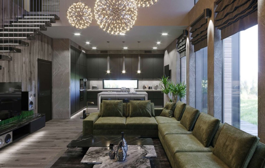 Интерьер гостиной со вторым светом