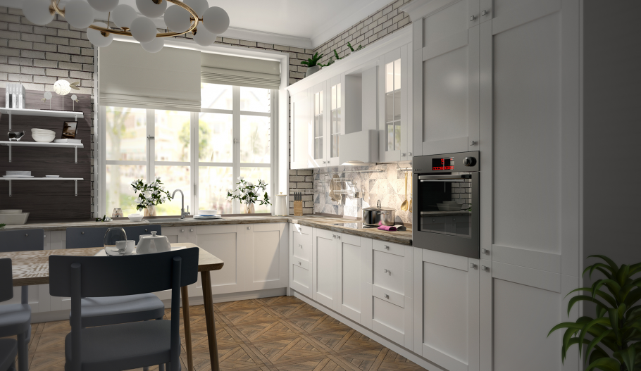 Кухня белая угловая Сканди 7м2