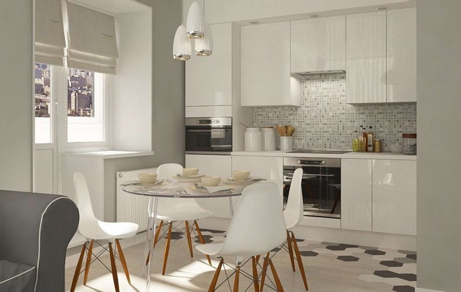 Плитка в кухне гостиной в скандинавском стиле