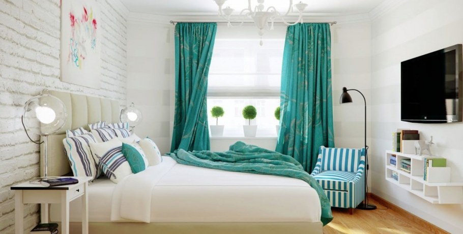 Сочетание бежевого и бирюзового