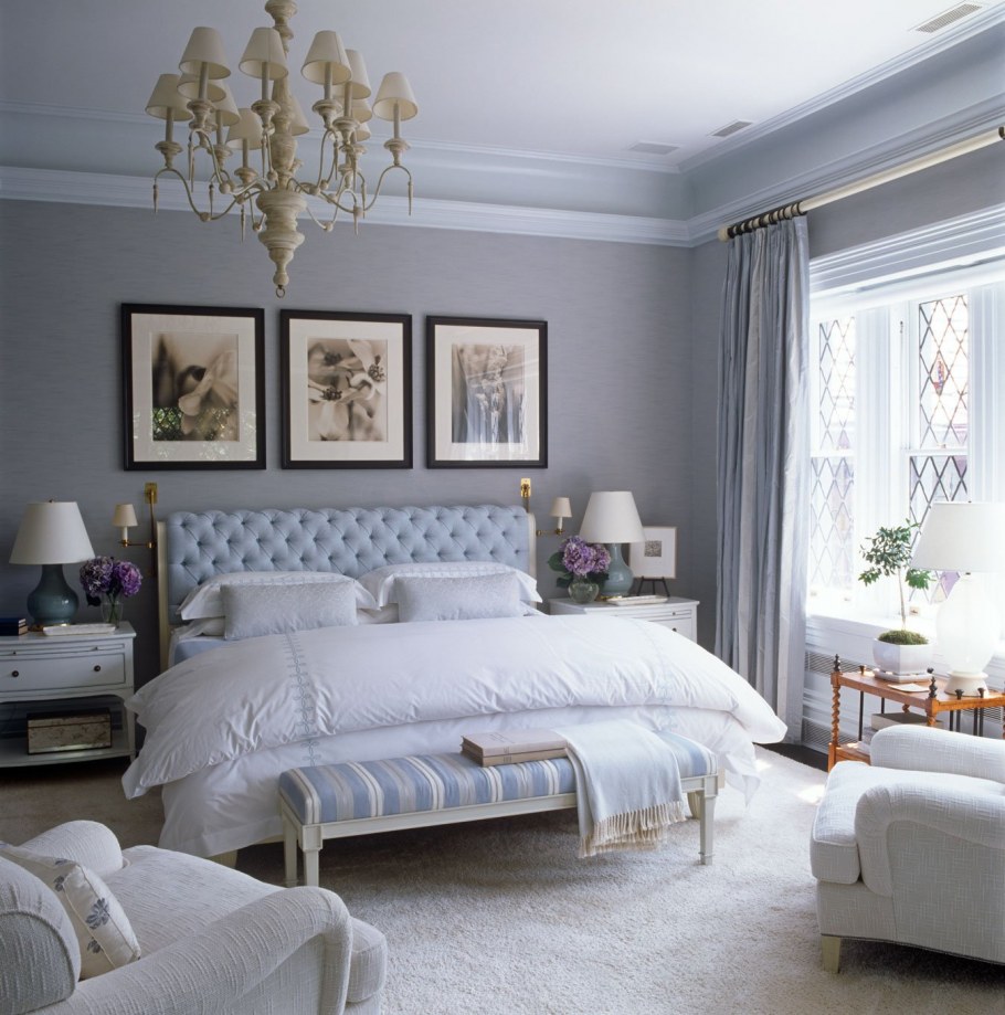 Цвет Блу грей интерьер спальни